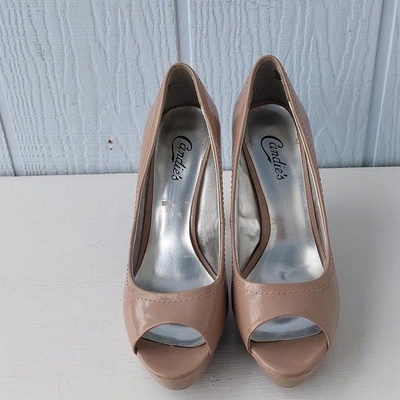 Candies Platform Pumps Slip-on Peep toe Nude Tan size 9.5 - Picture 9 of 12